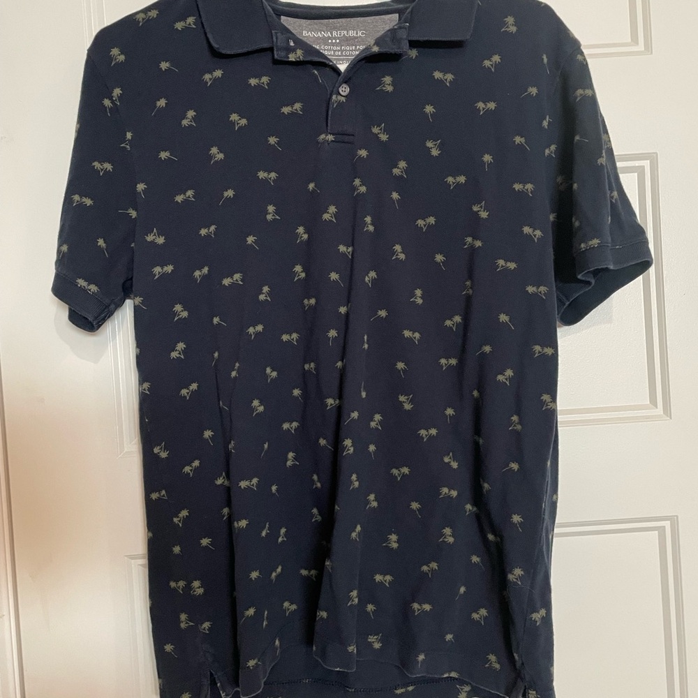 Banana Republic Dark Blue Polo with Palm Print